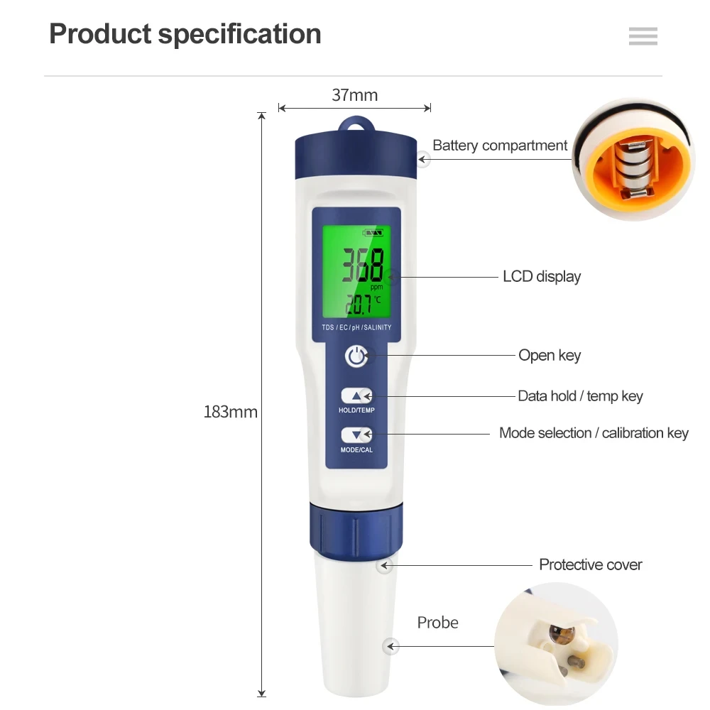 5-in-1 Digital PH TDS EC Salin - Ec Meter Digital reseña y precio