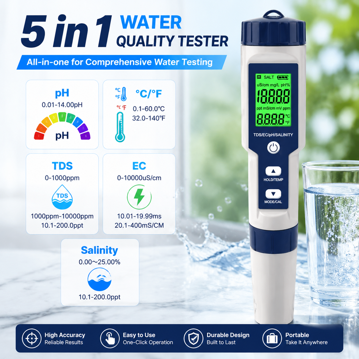 5-in-1 Digital Water Test Pen  - Ec Meter Digital reseña y precio
